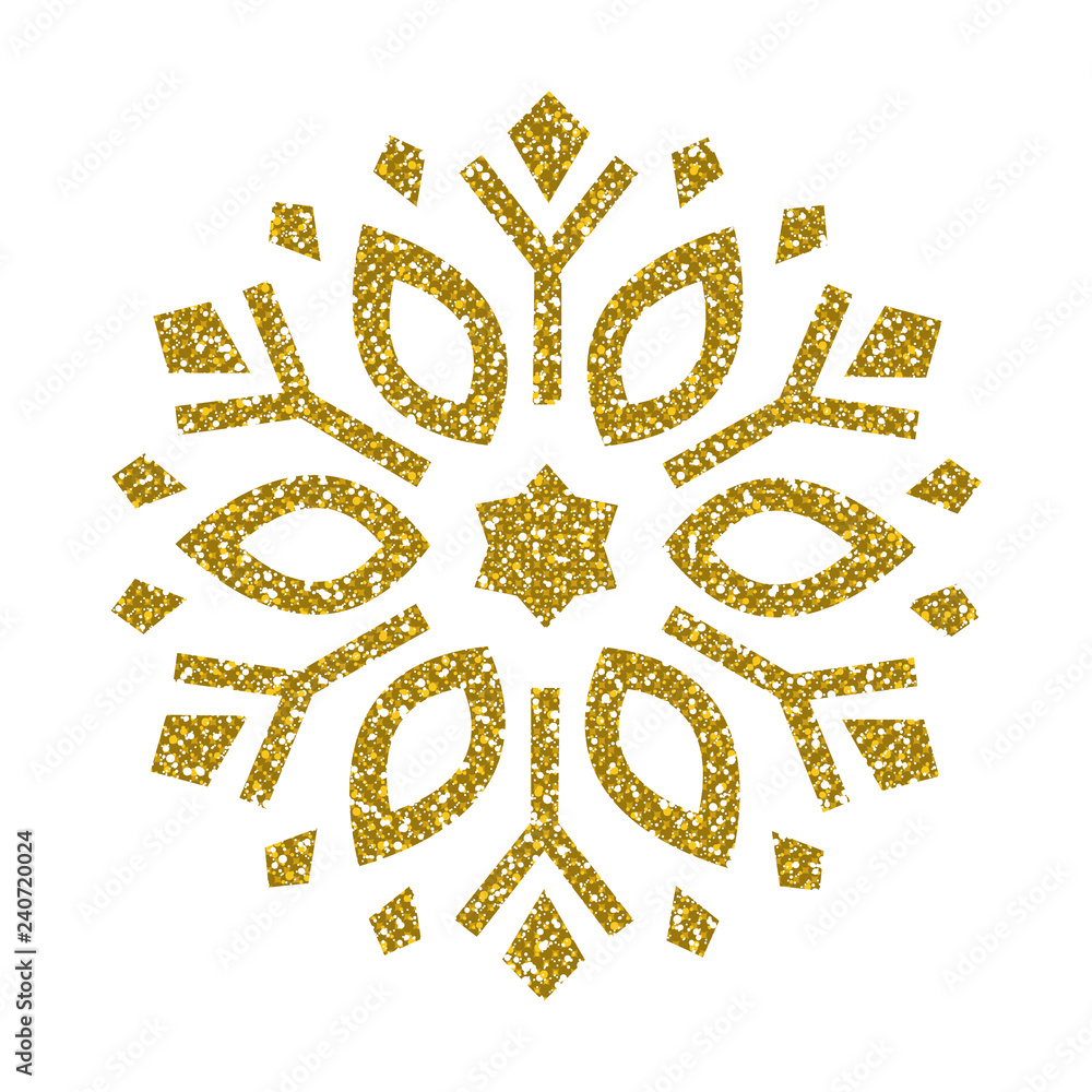Golden Christmas Snowflake. Glitter Crystal. Golden Christmas Snowflake. Glitter Crystal.