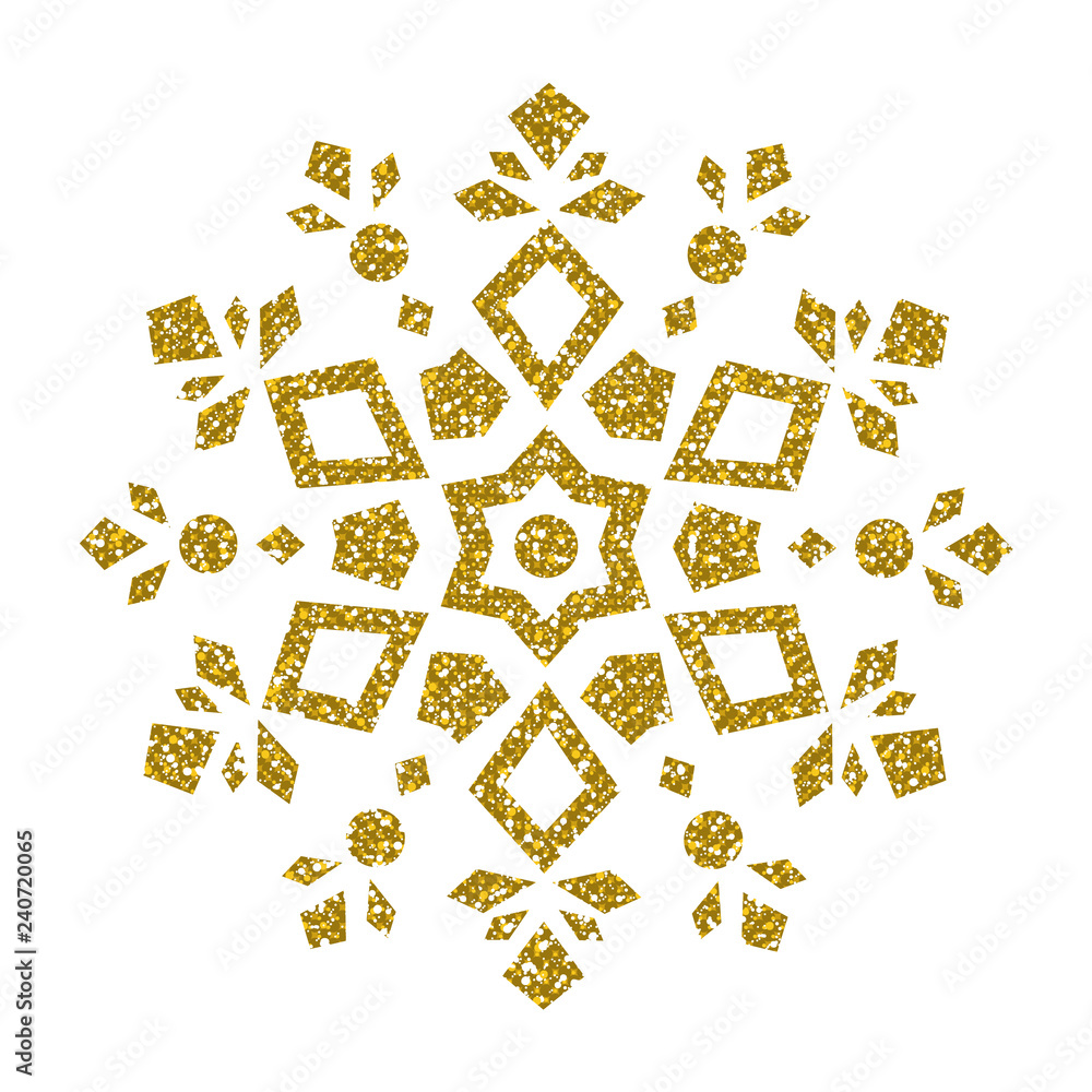 Golden Christmas Snowflake. Glitter Crystal.