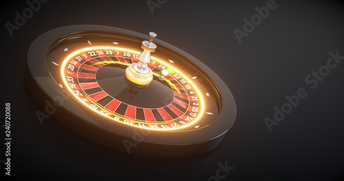 3D rendering of Roulette Wheel With Futuristic Neon Lights, Isolated on Black Background