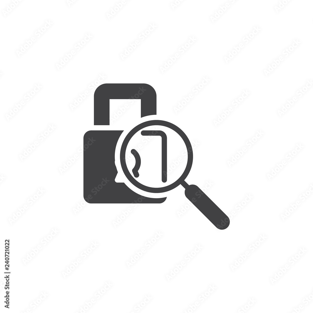 Security search vector icon. filled flat sign for mobile concept and web design. Magnifier and lock simple solid icon. Symbol, logo illustration. Pixel perfect vector graphics Security search vector icon. filled flat sign for mobile concept and web design. Magnifier and lock simple solid icon. Symbol, logo illustration. Pixel perfect vector graphics