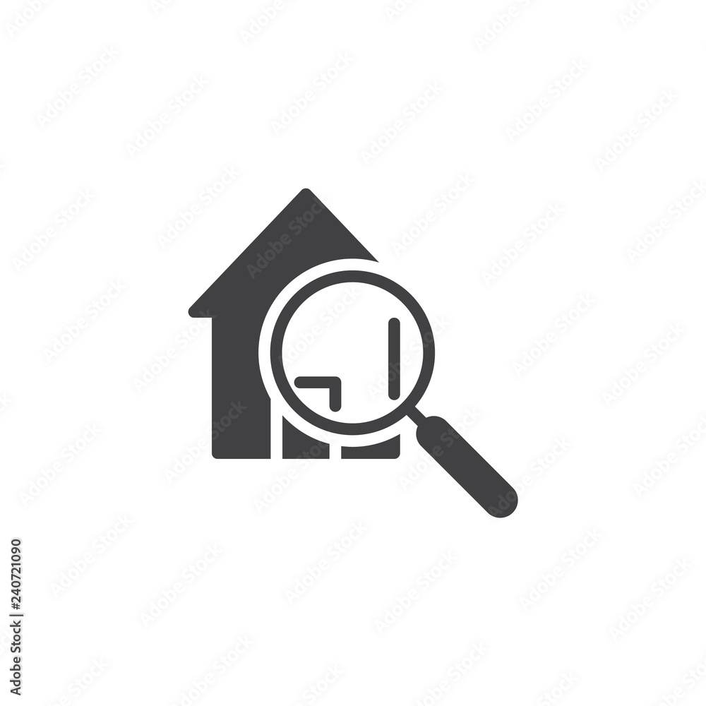 Real estate search vector icon. filled flat sign for mobile concept and web design. House magnifying glass simple solid icon. Symbol, logo illustration. Pixel perfect vector graphics Real estate search vector icon. filled flat sign for mobile concept and web design. House magnifying glass simple solid icon. Symbol, logo illustration. Pixel perfect vector graphics