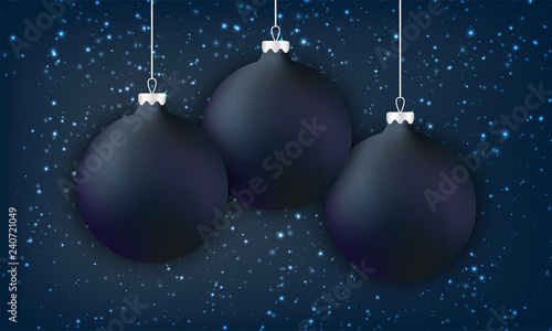Black christmas balls on dark background 