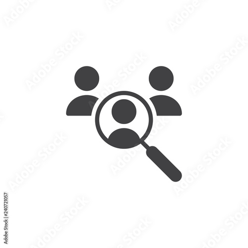 Human resources search vector icon. filled flat sign for mobile concept and web design. Group of people and magnifier simple solid icon. Symbol, logo illustration. Pixel perfect vector graphics