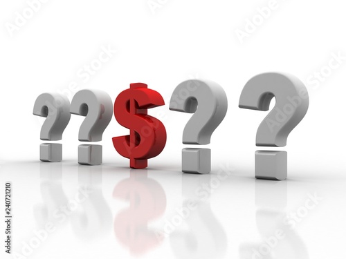 3d rendering Dollar symbol with question mark