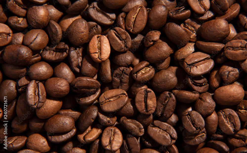 Naklejka premium Coffee beans, close-up