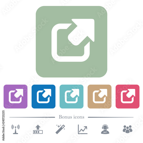 Export symbol with upper right arrow flat icons on color rounded square backgrounds photo