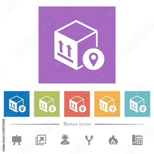Package tracking flat white icons in square backgrounds
