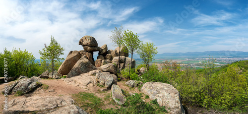 The Door of the Goddess - an ancient Thracian stone sanctuary near Kazanlak in Bulgaria - megalith, also known as the Solar Gate - panorama photo