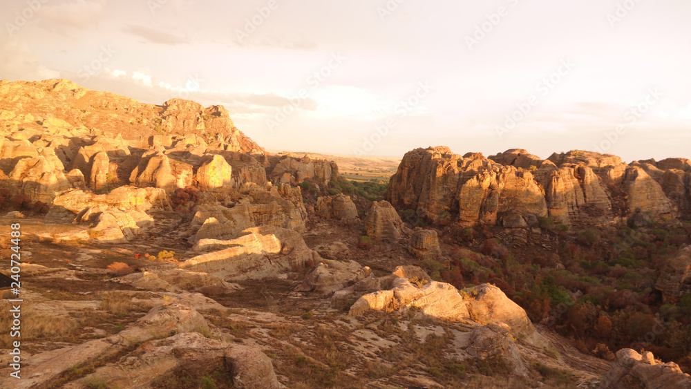 Abstract Rock formation in Isalo national park at sunset, Madagascar