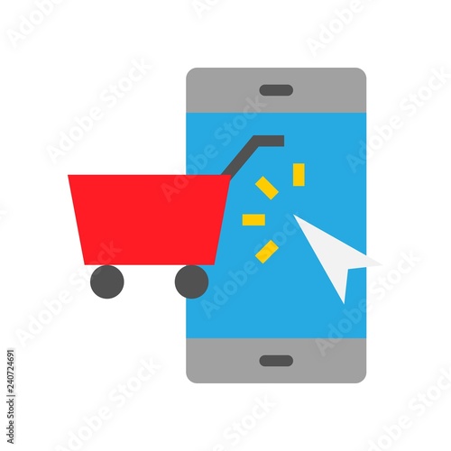 Shopping on phone vector, Online shopping flat style icon