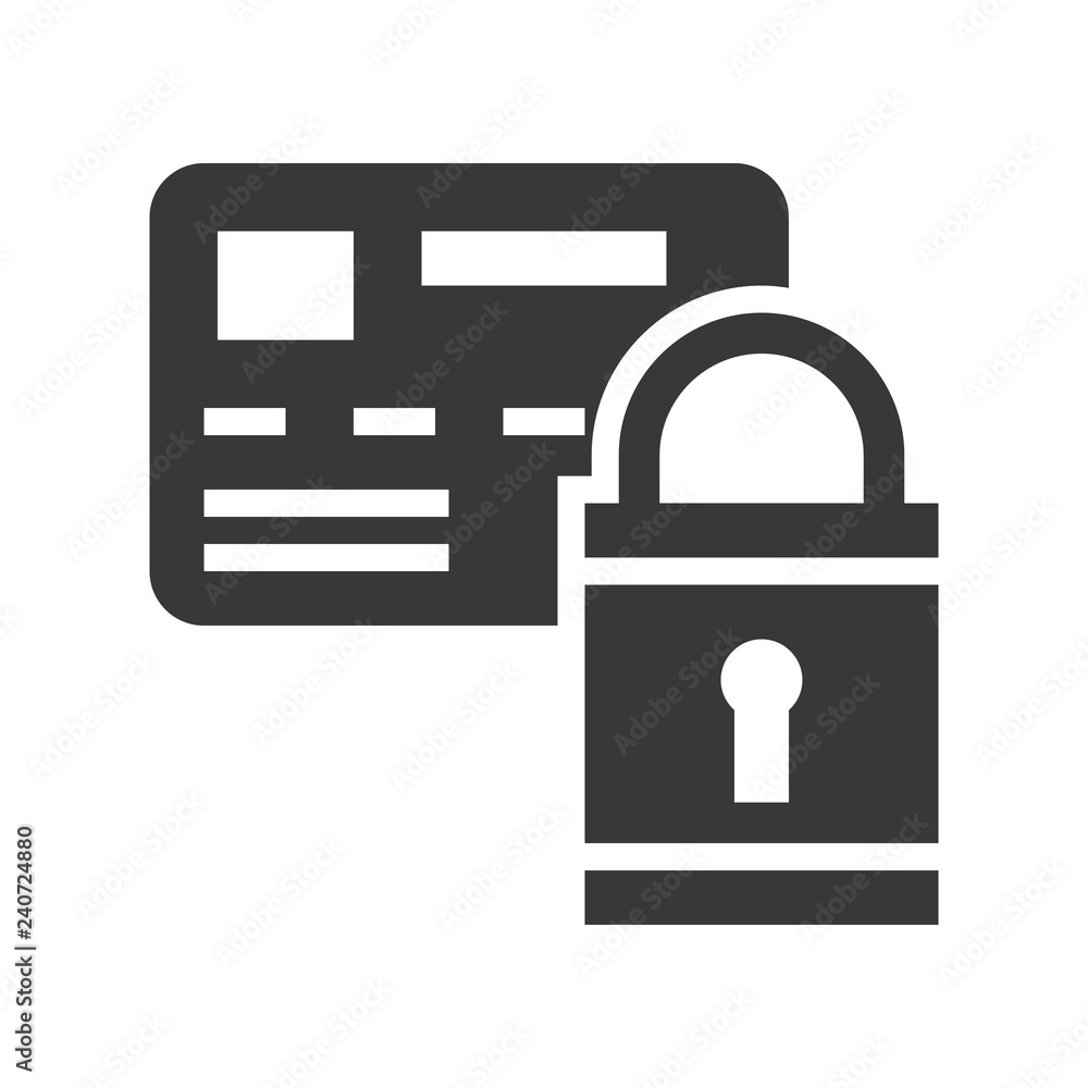 Card with lock vector, Online shopping solid style icon Card with lock vector, Online shopping solid style icon