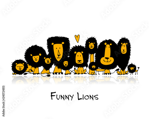 Fototapeta Naklejka Na Ścianę i Meble -  Funny lions, sketch for your design