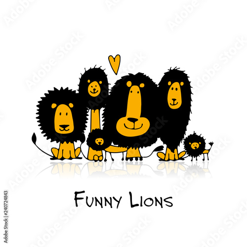 Fototapeta Naklejka Na Ścianę i Meble -  Funny lions, sketch for your design