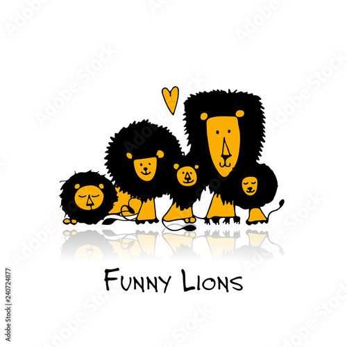 Fototapeta Naklejka Na Ścianę i Meble -  Funny lions, sketch for your design