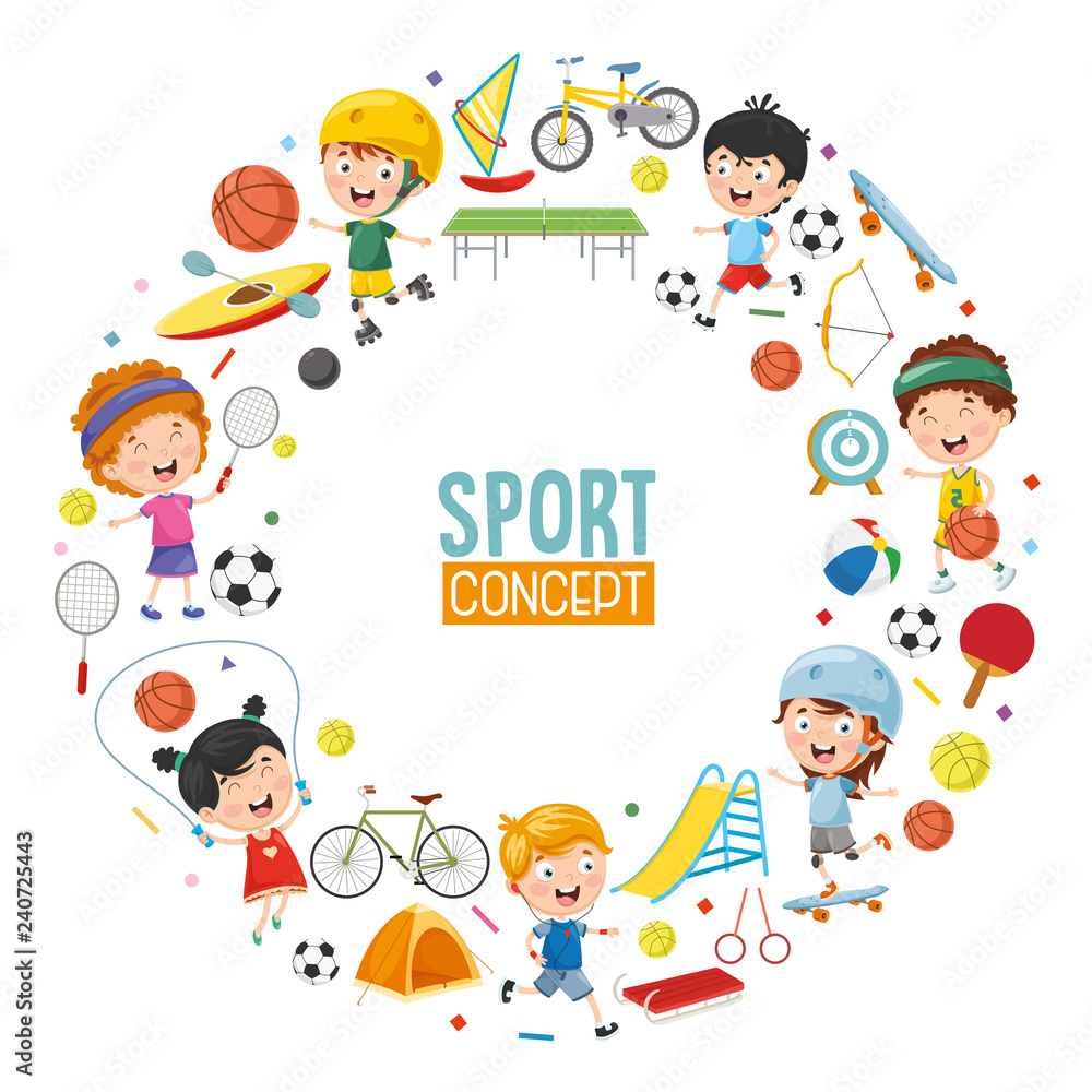 Vector Illustration Of Children Sports Concept Design