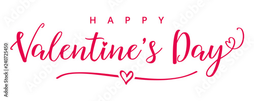 Valentines Day elegant calligraphy banner. Valentine greeting card template with typography text happy valentine`s day and white heart in line on background. Vector illustration