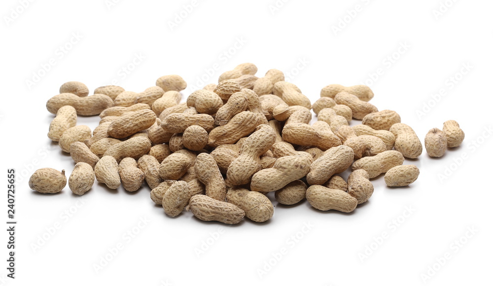 Peanuts with shells isolated on white background