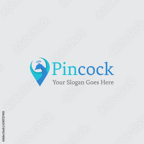 Peacock pin shape concept logo template. Business travel, location, holiday.