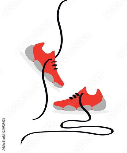 Shoes flat icon with red running sneakers. Vector illustration isolated on white background.