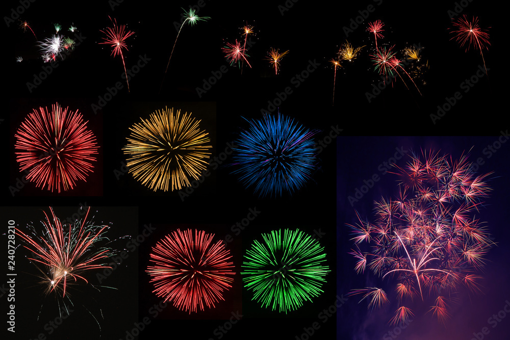 Fototapeta premium Feuerwerk-Collage/Bausteine