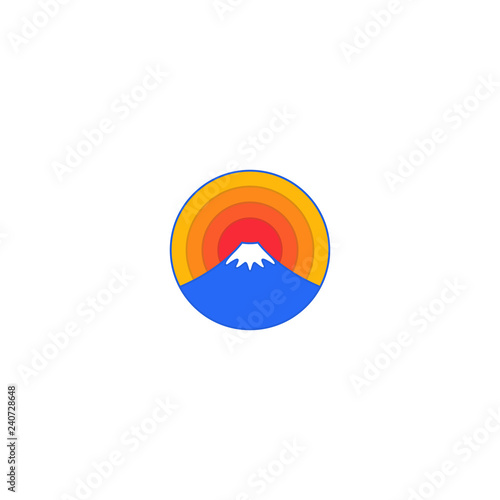 Fujiyama Japan Mountain Sunrise Badge Logo Template
