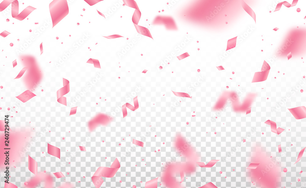 Falling shiny pink confetti