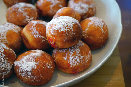 Jelly filled donut fritters with sugar