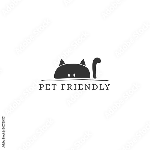 Vector hand drawn pet friendly sign, head of a curious cat.