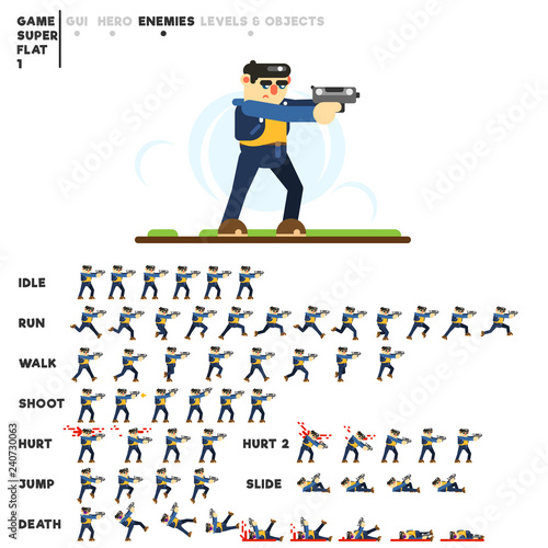 Animation of a sporty guy with a pistol for creating a video game