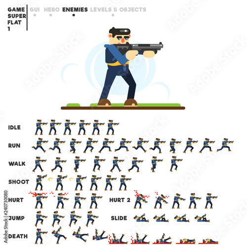 Animation of a sporty guy with a shotgun for creating a video game