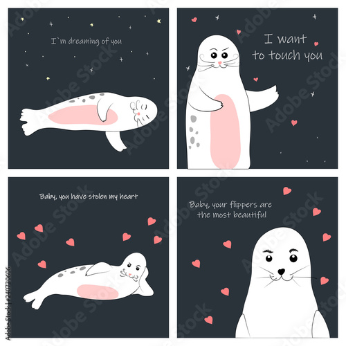 set of funny postcards with funny inscriptions and a little vulgar seal