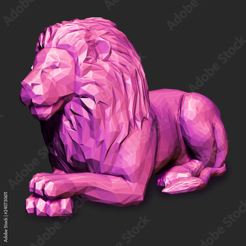 Fototapeta Naklejka Na Ścianę i Meble -  Pink lion on a gray background. Art concept. 3D rendering
