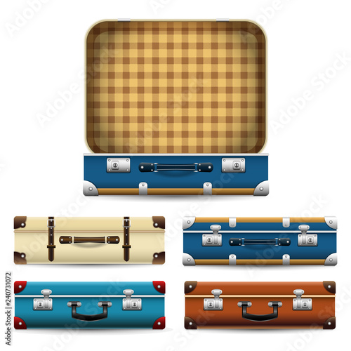 Open and closed old retro vintage suitcase