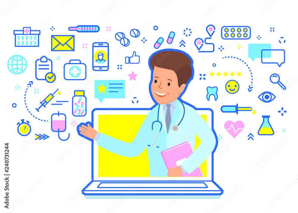 Concept of Online medical consultation. Doctor giving online consultation. Concept of Online medical consultation. Doctor giving online consultation.