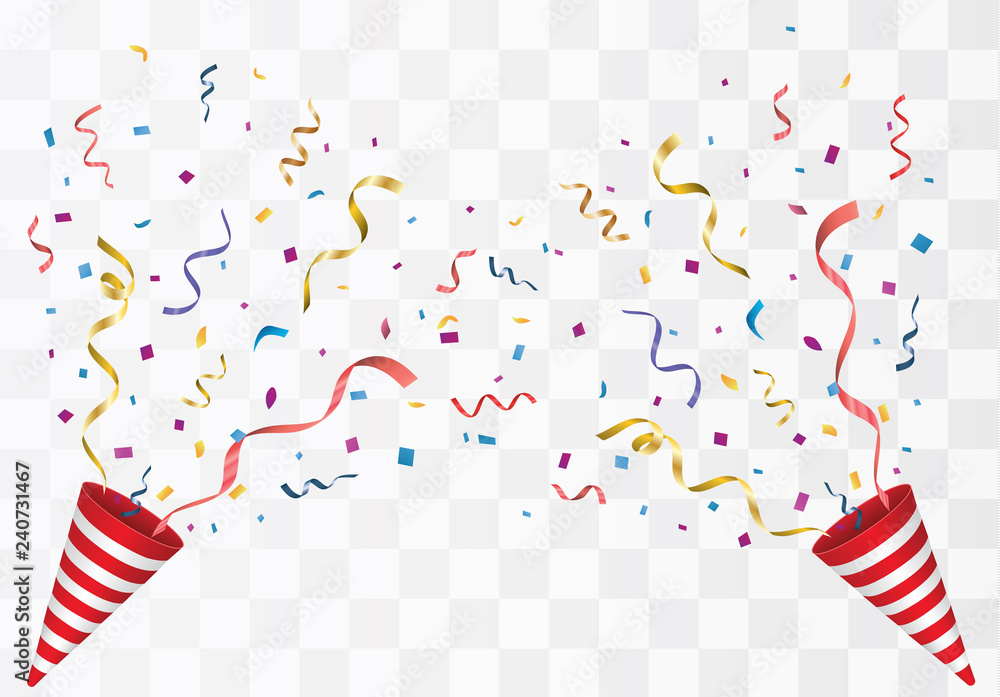 Obraz premium Vector confetti. Festive illustration. Party popper isolated on white background. 