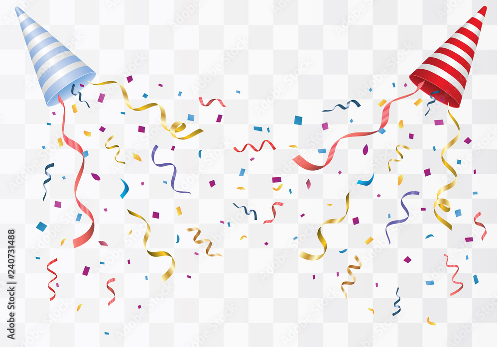 Obraz premium Vector confetti. Festive illustration. Party popper isolated on white background. 