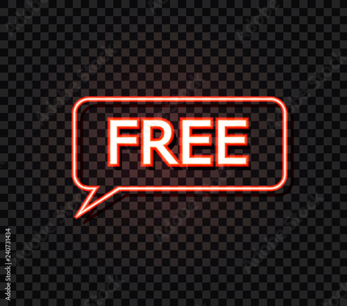 Vector Free Word in the Speech Bubble, Neon Illustration Shining on Dark Transparent Background.