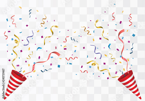 Vector confetti. Festive illustration. Party popper isolated on white background. 