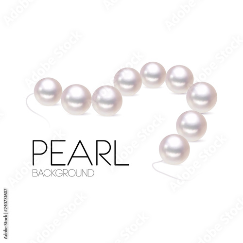 Vector Illustration. Shiny natural white pearl with light effects. Necklace pearl for design. Pearl Background