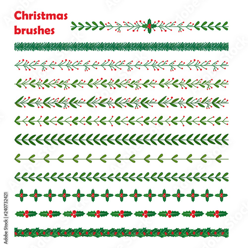 Set of New year, Christmas doodle hand drawn pattern brushes