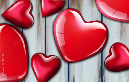 Red hearts realistic background Vector. Valentine day card. Romantic poster w...