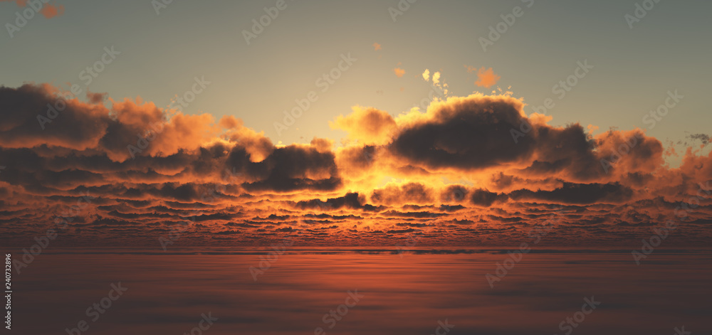 fly above clouds sunset