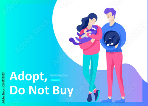 Set of Landing Page Templates with Vector Symbol. Happy people with their pets, a cat loves its owners, care and love, a pet shop and a veterinary pharmacy. Animal Day and adoption. Vector