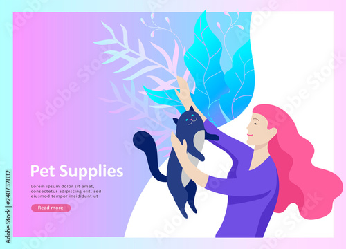 Set of Landing Page Templates with Vector Symbol. Happy people with their pets, a cat loves its owners, care and love, a pet shop and a veterinary pharmacy. Animal Day and adoption. Vector
