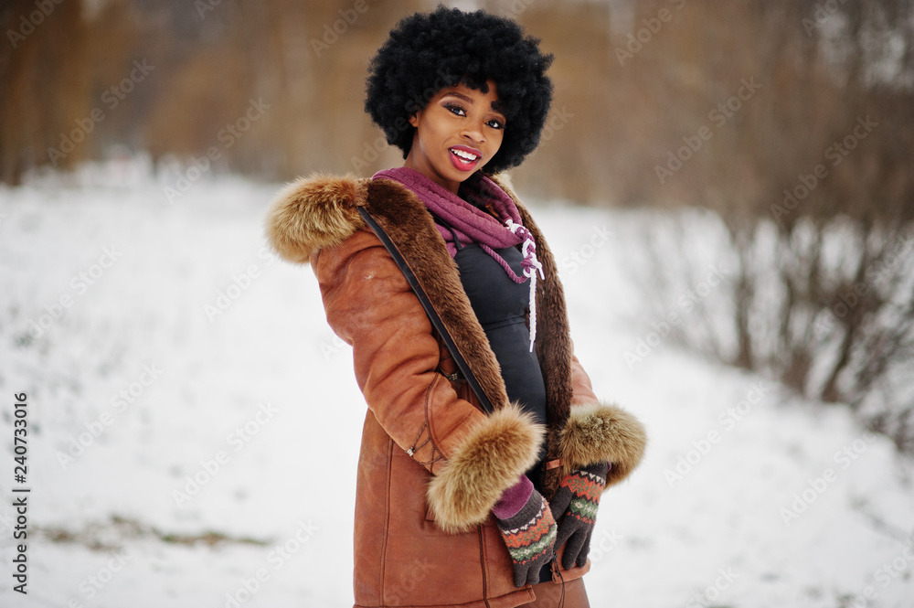 Curly hair african american woman wear 