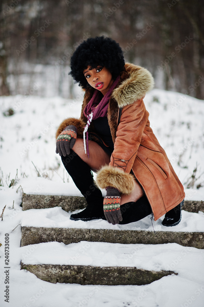 Curly hair african american woman wear 
