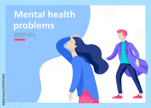 Landing page templates for psyhology mental problems, depression panic attacks, paranoia anger control, relationship family conflict, stress and misunderstanding, psychotherapy character