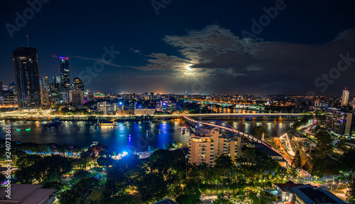 Aerial view of the South Bank fireworks during Christmas, Brisbane, Australia, 2018