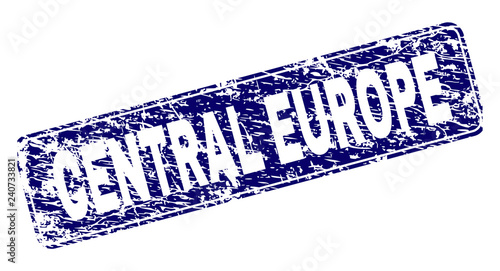 CENTRAL EUROPE stamp seal imprint with grunge texture. Seal shape is a rounded rectangle with frame. Blue vector rubber print of CENTRAL EUROPE title with grunge texture.