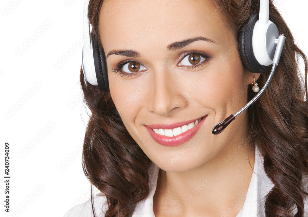 Support phone operator in headset, isolated Support phone operator in headset, isolated